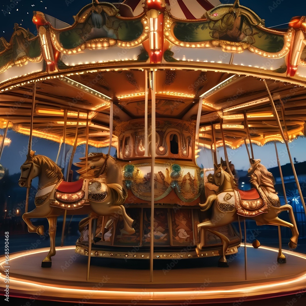A whimsical, starlit carousel with mythical creatures as its illuminated riders3