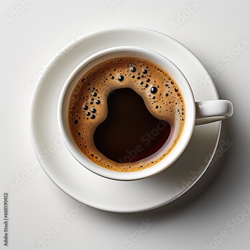 tasse à café isotherme sur fond blanc, tasse à café/mug avec du café noir chaud, vue de dessus
