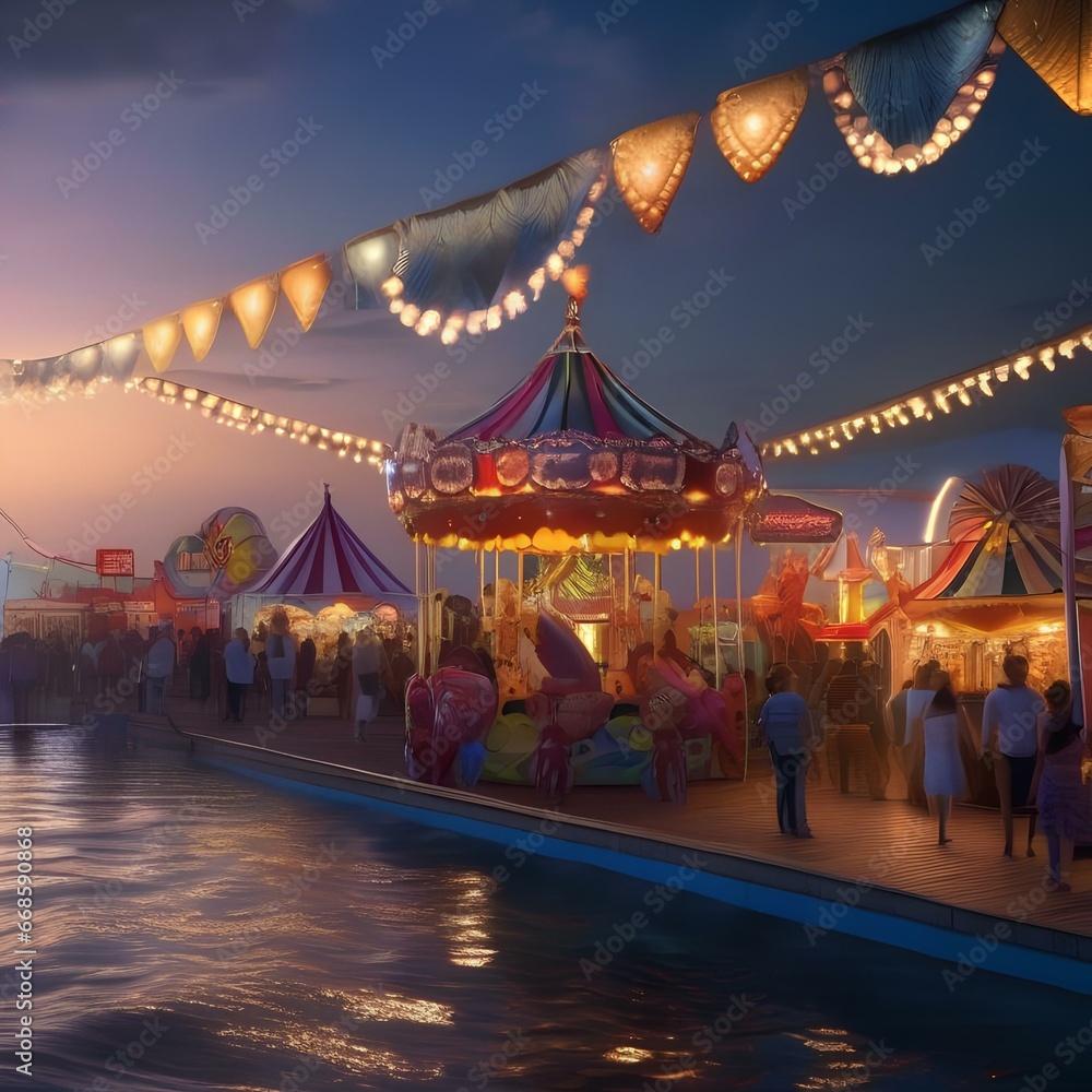 A surreal, moonlit carnival on the back of a gentle, luminescent sea serpent5