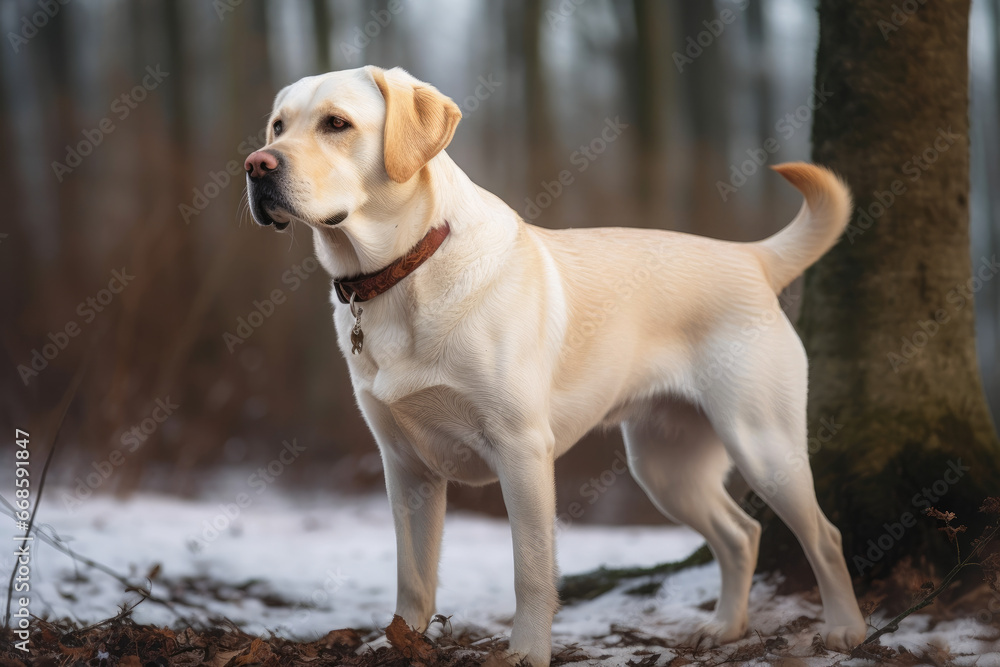 Labrador retriever in the snow - Generative AI