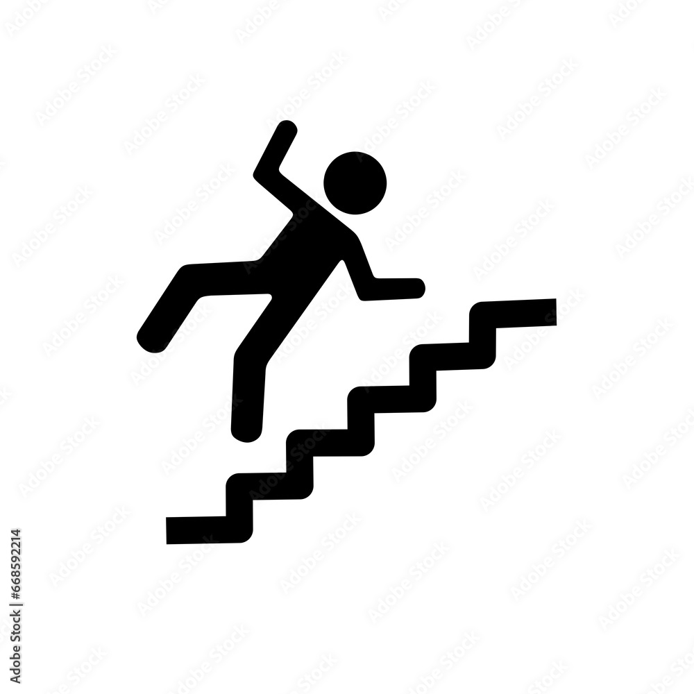 Stair fall risk warning sign on white background Stair fall risk warning sign on white background