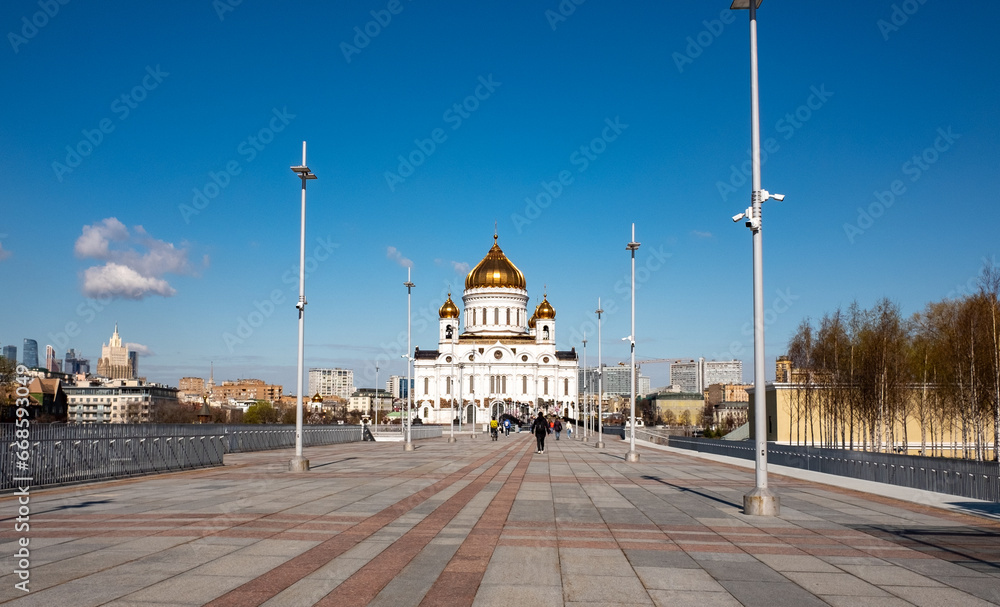 April 29, 2022. Moscow, Russia. View of the Cathedral of Christ the Savior from the Patriarchal Bridge.