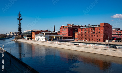 April 29, 2022, Moscow, Russia. View of the former Krasny Oktyabr factory on Bolotny Island in the center of the Russian capital.