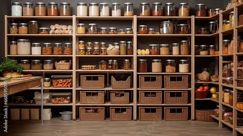 home storage area organize management home interior design pantry shelf and storage for store food and stuff in kitchen home design  photo