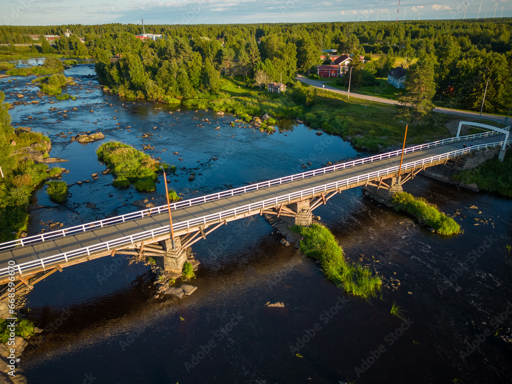 Pyhäjoki river and old bridge in Finland