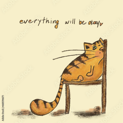 Hand drawn Cat postcard for someone who needs a cheer up
