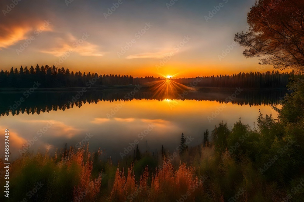 Obraz premium sunset over the river