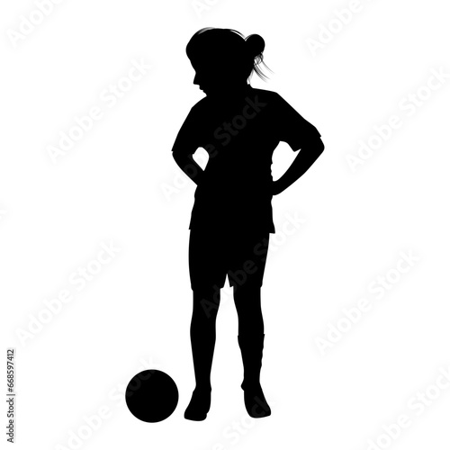 cute girl play soccer silhouette