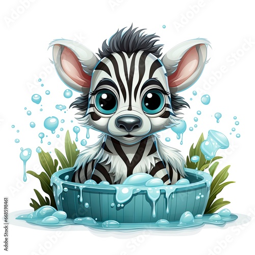 Illustrated zebra foal amidst glistening bubbles  showcasing whimsy and intricate design details.