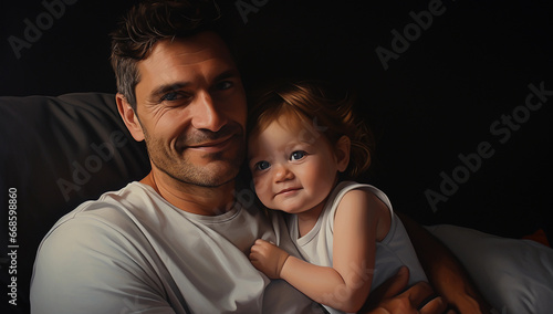 father holding his daughter and smiling at the camera