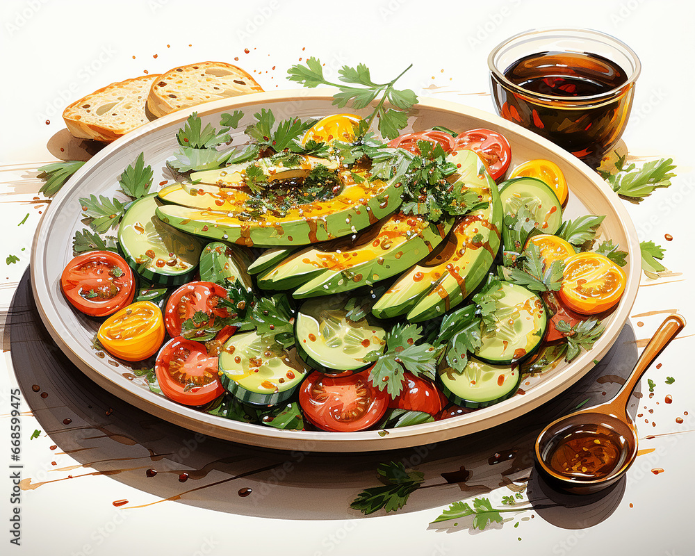 Watercolor illustration articles vegetable salad Watercolor illustration articles vegetable salad