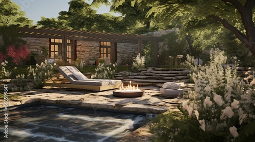 A private outdoor spa retreat with heated stone loungers and aromatic gardens.