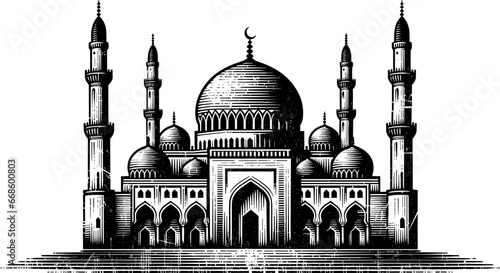 Mosque Vintage Engraving Illustration
