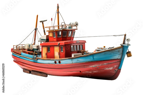wood model barque, a type of sailing vessel, asia isolated PNG Background. Generative Ai.