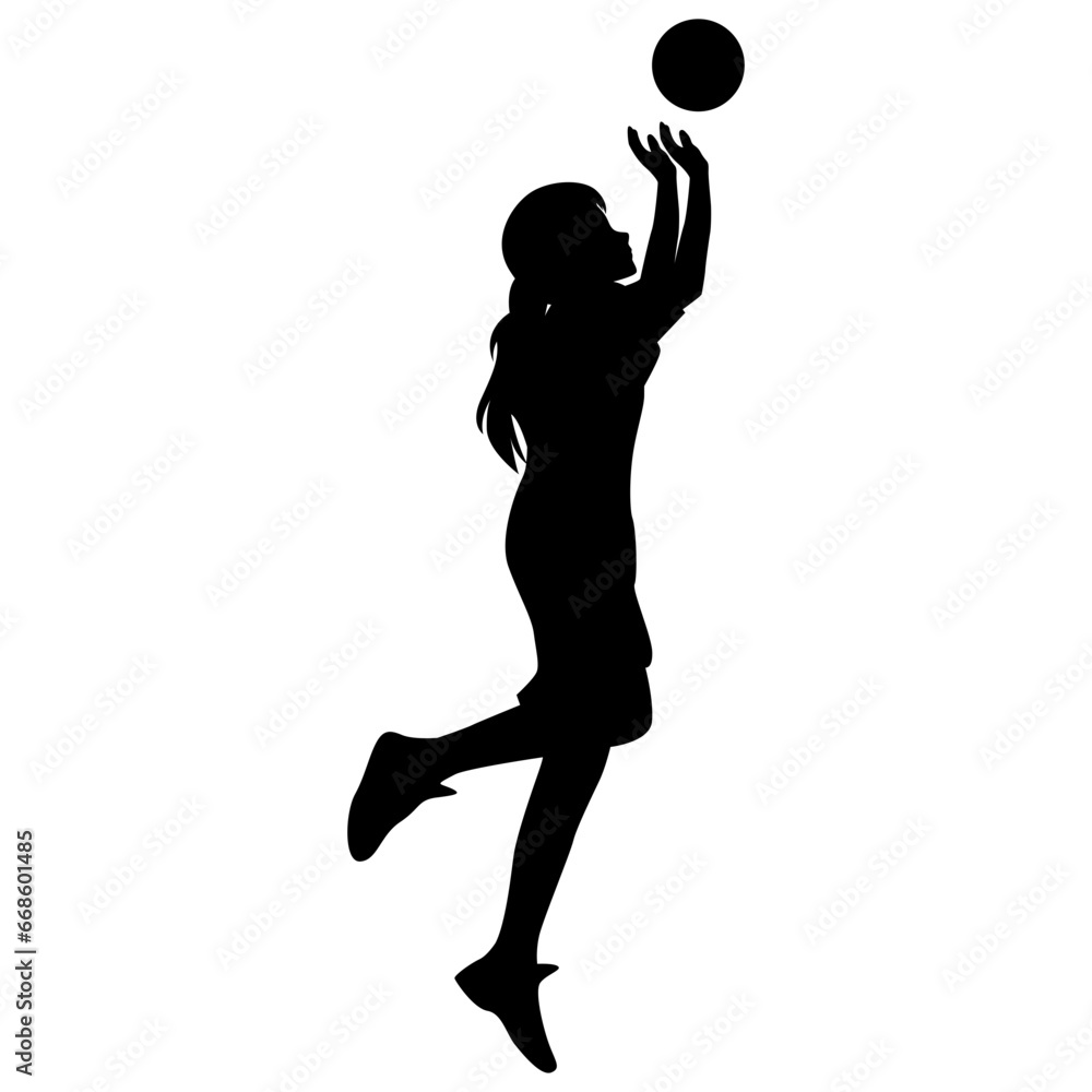 cute girl play basketball silhouette