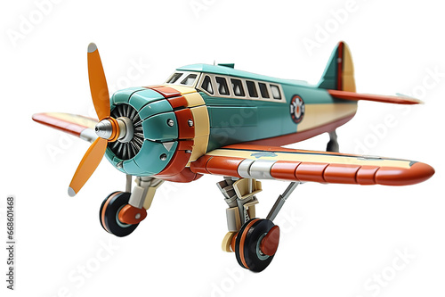 Vintage old yellow blue fighter plane toy isolated PNG Background. Generative Ai.