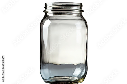 clear tall glass jar with silver lid, transparent, sparkly and brilliant, for food, liquids, sauces, grain, isolated PNG Background. Generative Ai.