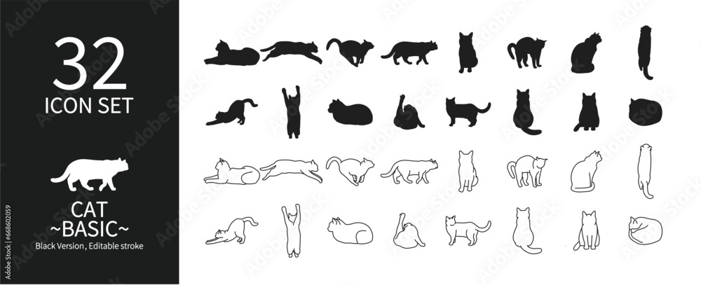 Icon set representing various cat movements