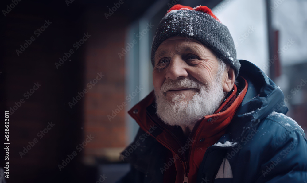 portrait of an old man in winter. portrait of an old man in winter.