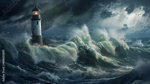 Ocean storm at lighthouse