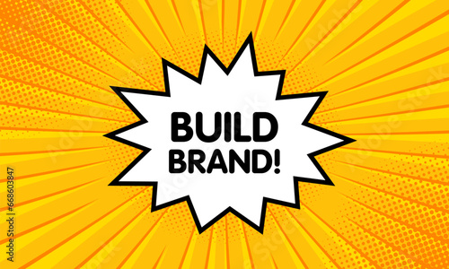 Build brand sign. Flat, yellow, explosion sign, build brand sign. Vector icon