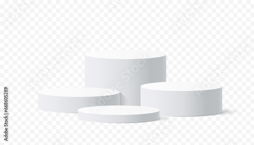 White podium stand, cylindrical pedestal display isolated on white background. Vector eps for display product