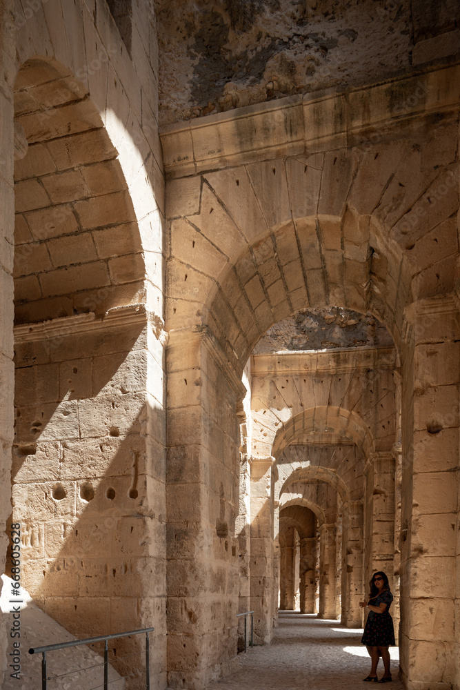 El Jem Coliseum. The largest Roman amphitheater in Africa. Unesco World Heritage.