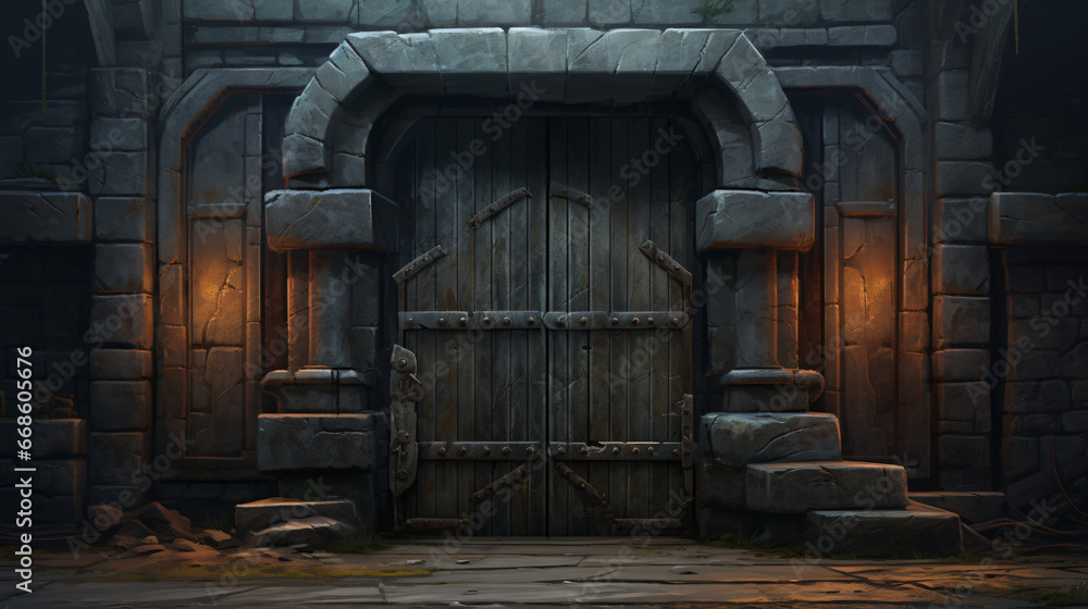 Old scary door dungeon stone