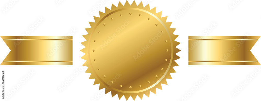Golden stamp with horizontal ribbons isolated on white background. Vector illustration Golden stamp with horizontal ribbons isolated on white background. Vector illustration