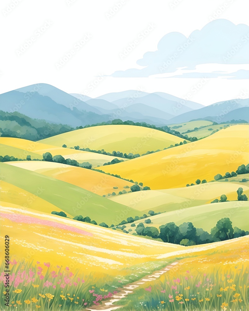 Beautiful cartoon style landscape. AI generated illustration Beautiful cartoon style landscape. AI generated illustration