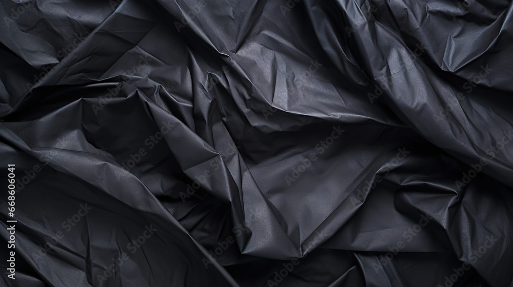 Black crumpled paper texture. Blank dark background with creases. Generative AI Black crumpled paper texture. Blank dark background with creases. Generative AI