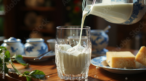 Pouring milk into a glass. photo