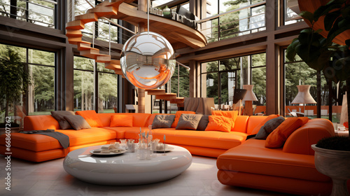 Orange soft sofa room