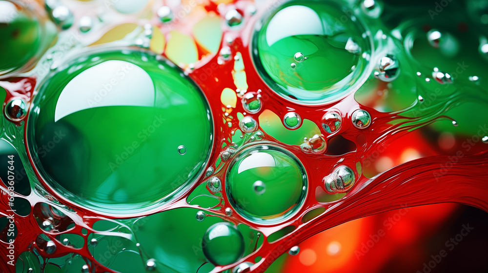 Colorful abstract background with liquid texture, bubble,green,red and white background. 3D illustration.