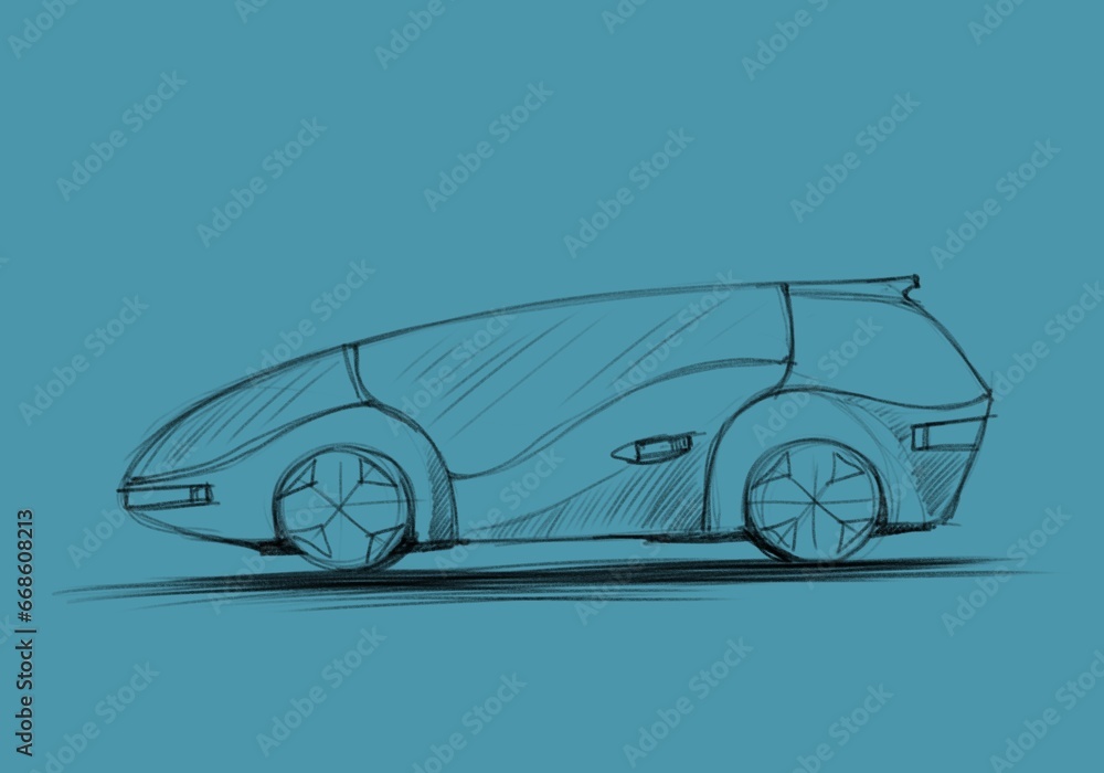 Concept car, sketch - digital painting - obrazy, fototapety, plakaty 