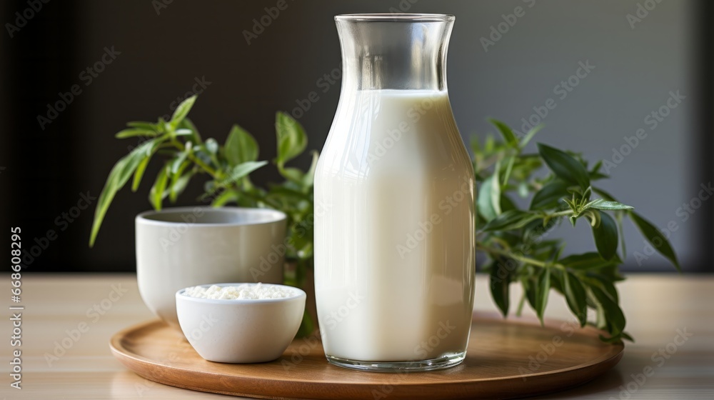 Bottle of milk in white background. Generative AI. Bottle of milk in white background. Generative AI.
