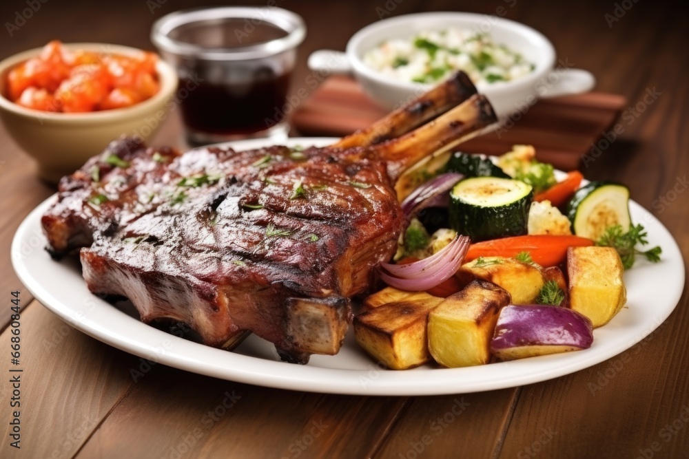 smoked ribs with a side of grilled vegetables smoked ribs with a side of grilled vegetables
