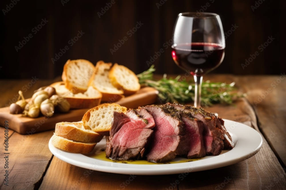 plate of grilled meat with crusty bread on the side plate of grilled meat with crusty bread on the side