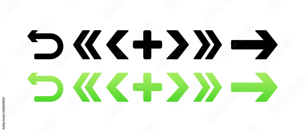 Arrow and plus icons. Different styles, set of arrow and plus icons. Vector icons Arrow and plus icons. Different styles, set of arrow and plus icons. Vector icons
