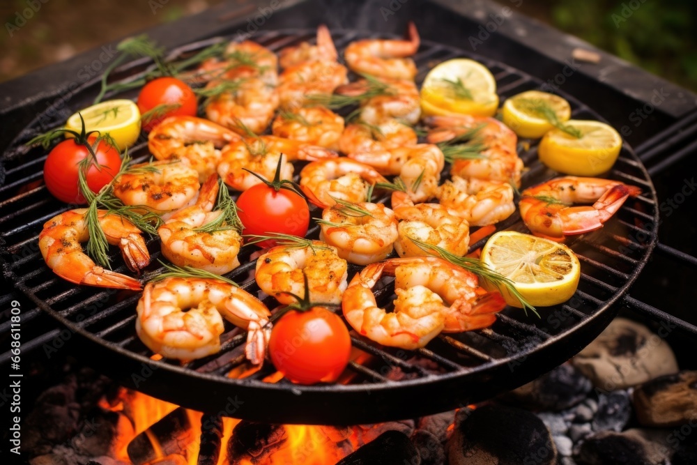 sizzling shrimps on barbeque with herbs and spices sizzling shrimps on barbeque with herbs and spices