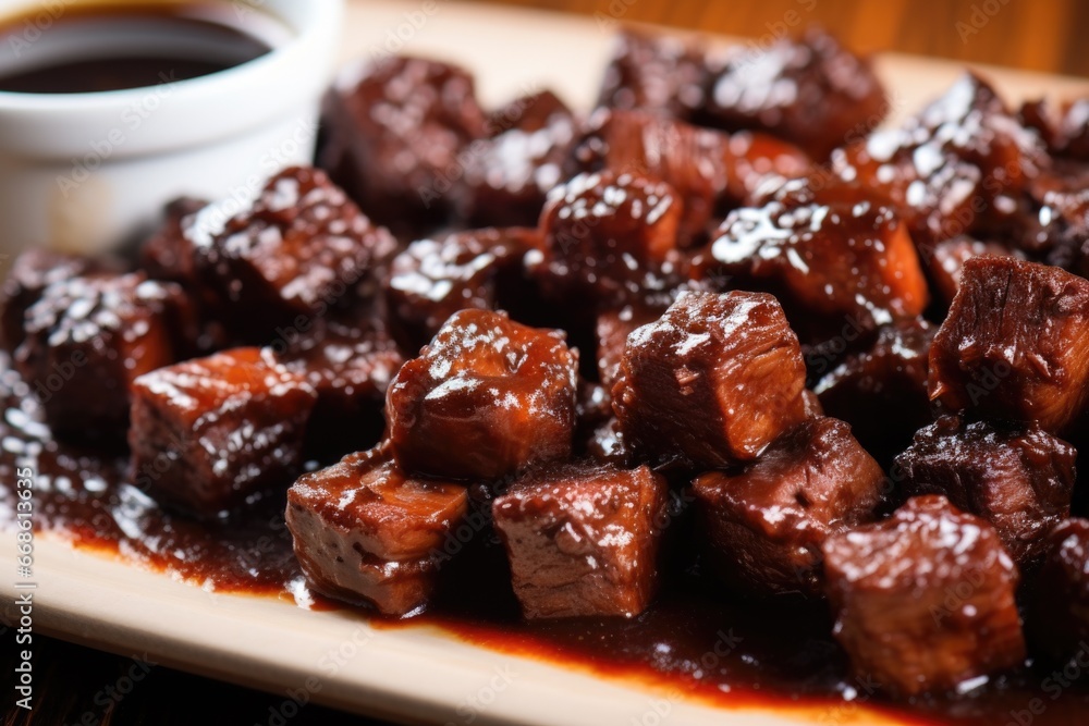 tidbits of bbq burnt ends smothered in sauce tidbits of bbq burnt ends smothered in sauce