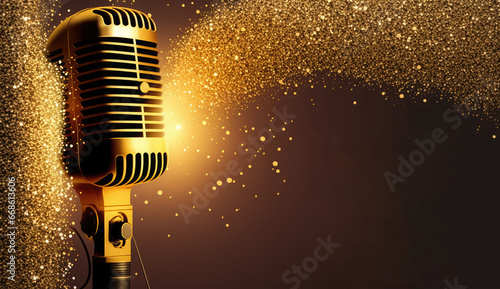 microphone of glitter on background
