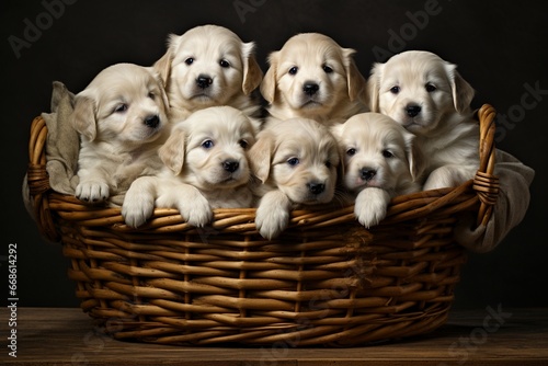Adorable Puppies Nestled in a Basket