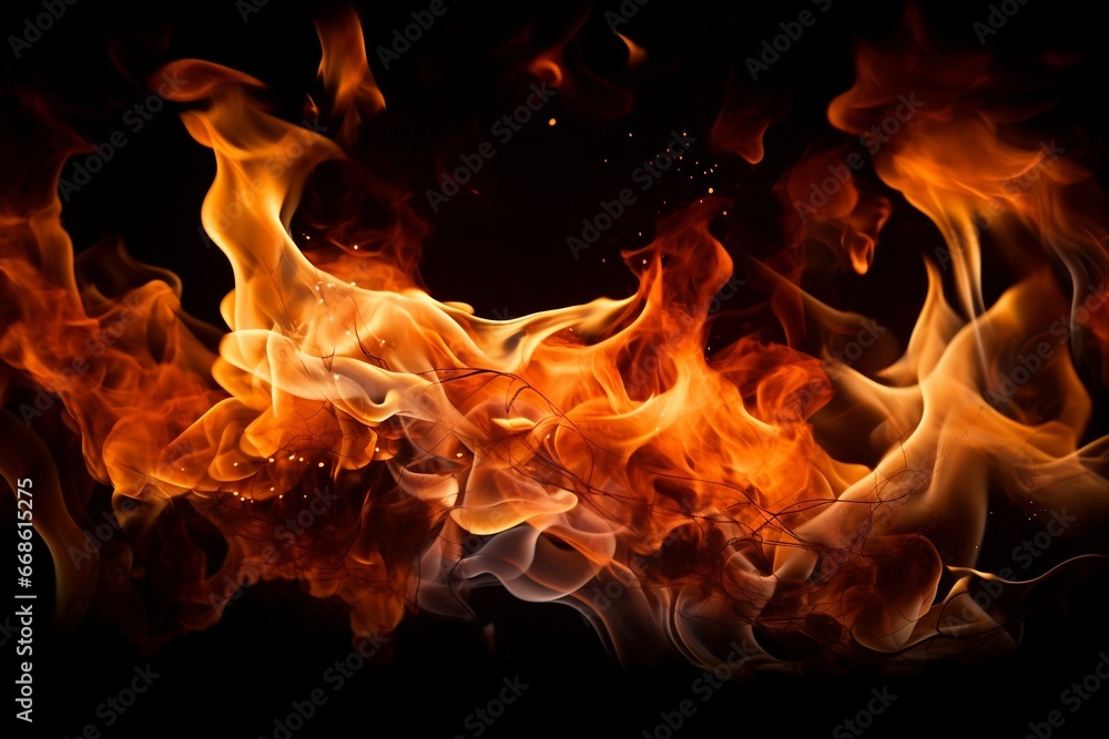 Fiery Flames in Isolation: Black Background