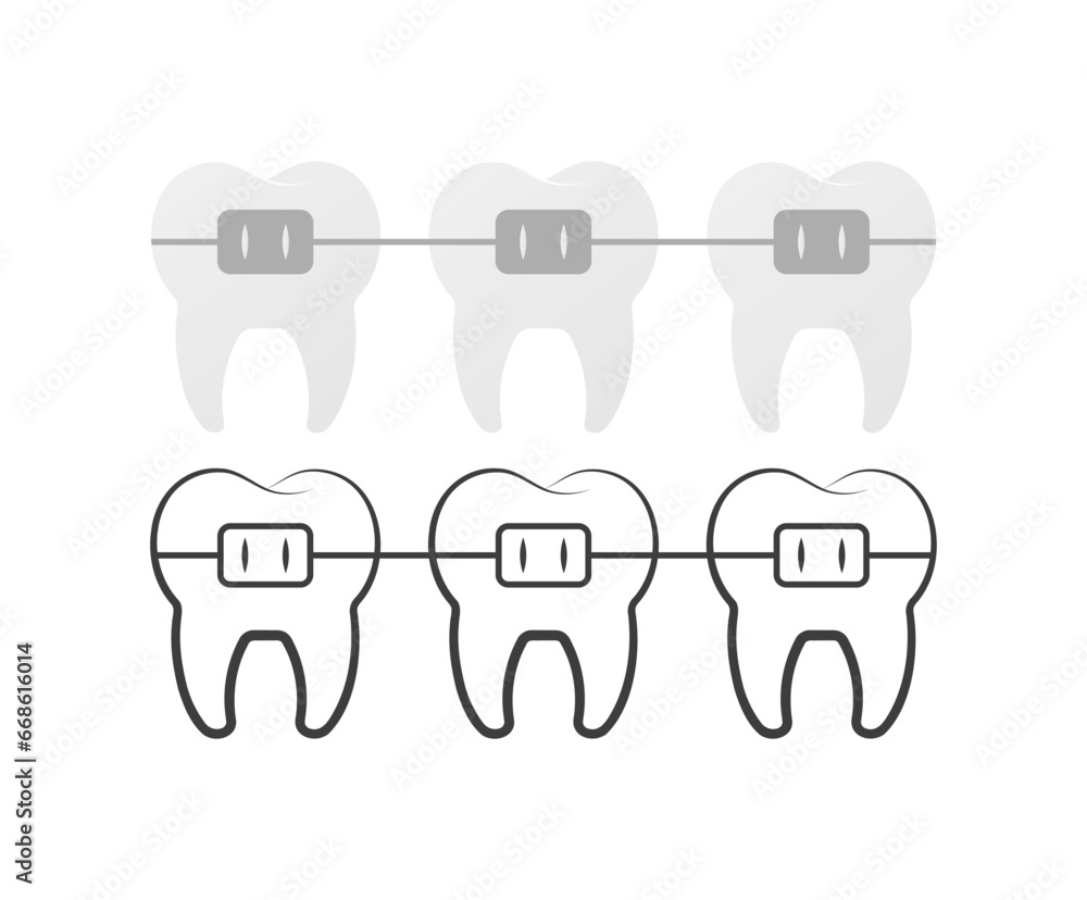Teeth braces icons. Outline, braces on teeth icons, dental repair. Vector icons Teeth braces icons. Outline, braces on teeth icons, dental repair. Vector icons
