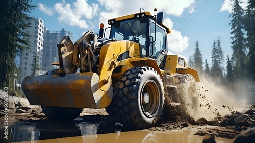 Yellow Bulldozer at a Construction Site, Heavy Technic photo