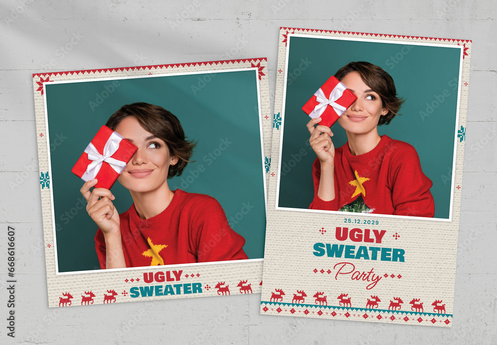 Ugly Christmas Sweater Photo Card Layout Stock Template | Adobe Stock