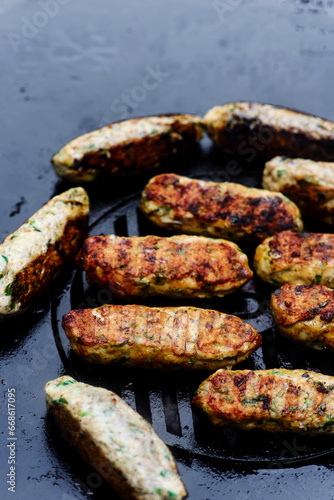 Chicken Lula Kebab on the outdoor grill