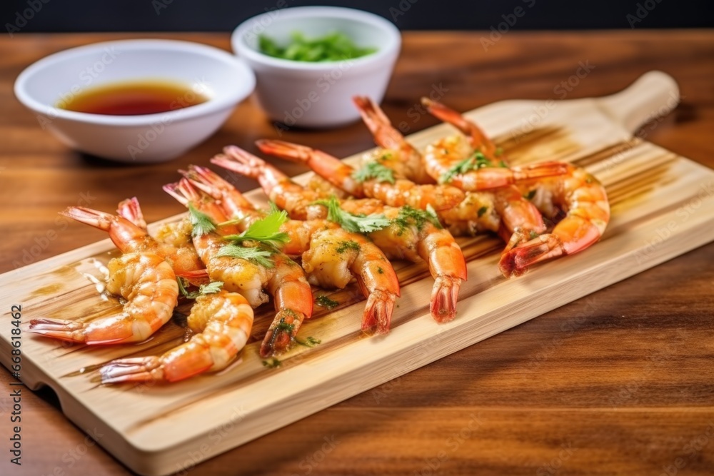 bbq spiced shrimp served on a bamboo tray bbq spiced shrimp served on a bamboo tray