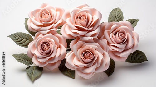 3d paper roses on white background. Generative AI. © ProVector